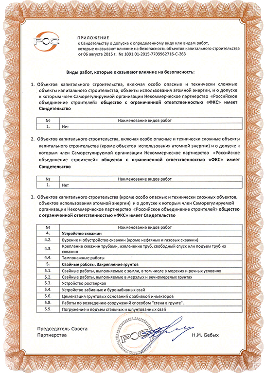 Свидетельство СРО ООО «ФКС-Малая Вишера»
